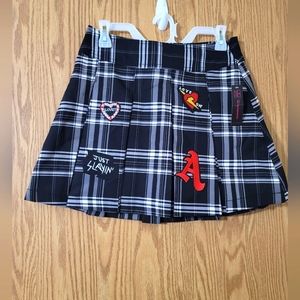 NWT No Boundaries Black Plaid Mini Skirt with Patches Juniors Size S 3-5
